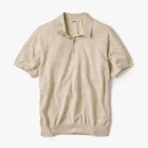 New Arrivals Buck Mason Heather Flax Avalon Knit Polo