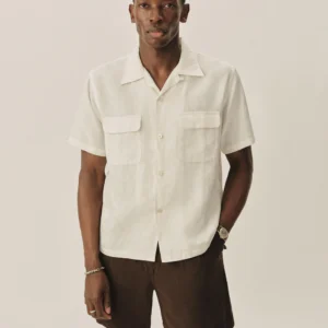 New Arrivals Buck Mason Natural Draped Linen Deuce Coupe Camp Shirt