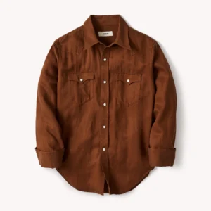 New Arrivals Buck Mason Rust Draped Linen Rancher Shirt