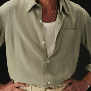 New Arrivals Buck Mason Light Agave Draped Linen Lounge Lizard Shirt