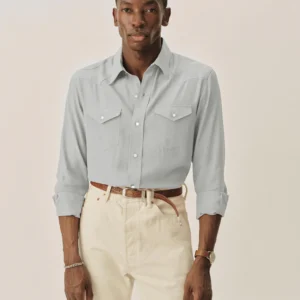 New Arrivals Buck Mason Light Blue Sunset Rayon Western Shirt