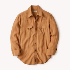 New Arrivals Buck Mason Burnt Orange Sunset Rayon Western Shirt