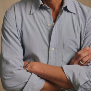 New Arrivals Buck Mason Blue End-On-End Wornwell One Pocket Shirt