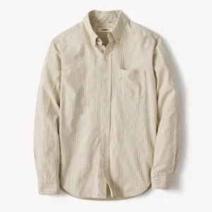 New Arrivals Buck Mason Olive / Natural Chain Stripe California Oxford BD Shirt