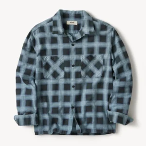New Arrivals Buck Mason Blue Gradient Plaid Case Study Camp Shirt