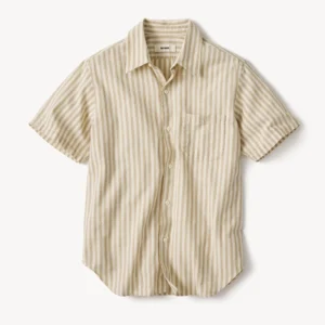 New Arrivals Buck Mason Natural / Khaki Stripe Breeze Cotton Linen S/S Shirt