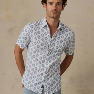 New Arrivals Faherty Short-Sleeve Breeze Shirt - Crystal Cascade Diamond