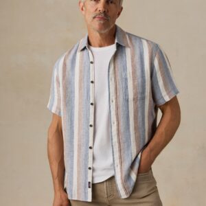 New Arrivals Faherty Short-Sleeve Palma Linen Shirt - Meadow Lake Stripe