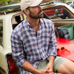 New Arrivals Faherty Sunwashed Linen Shirt - Coastal Lake Plaid