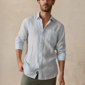 New Arrivals Faherty Sunwashed Linen Shirt - Blue Island Stripe