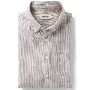 New Arrivals taylorstitch The Jack in Burgundy University Stripe Linen