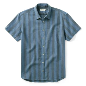 New Arrivals taylorstitch The Short Sleeve California in Blue Stone Stripe Hemp