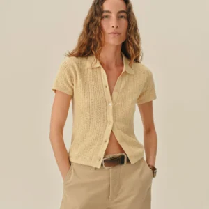 New Arrivals Buck Mason Golden Haze Coastal Linen Pointelle Polo