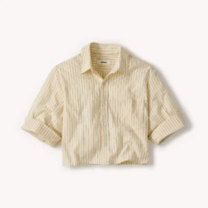 New Arrivals Buck Mason Faded Yellow Winona Stripe Mainstay Cotton Cut-Off Short Sleeve Button Down