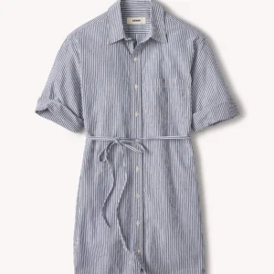 New Arrivals Buck Mason Hampton Stripe Blue / White Mainstay Cotton Ss Shirt Dress