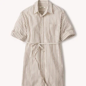New Arrivals Buck Mason Natural / Brown Reef Stripe Mainstay Cotton Ss Shirt Dress