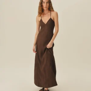 New Arrivals Buck Mason Clove Sea Breeze Linen Slip Dress