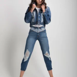 Jordache Suzanne Cotton Two-Tone Denim Jacket